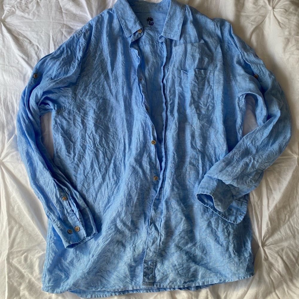 Ocean and Coast Blue Linen Button Down